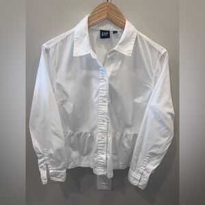 Gap White Cotton Collared Button Down Peplum Shirt Long Sleeve Women’s Medium